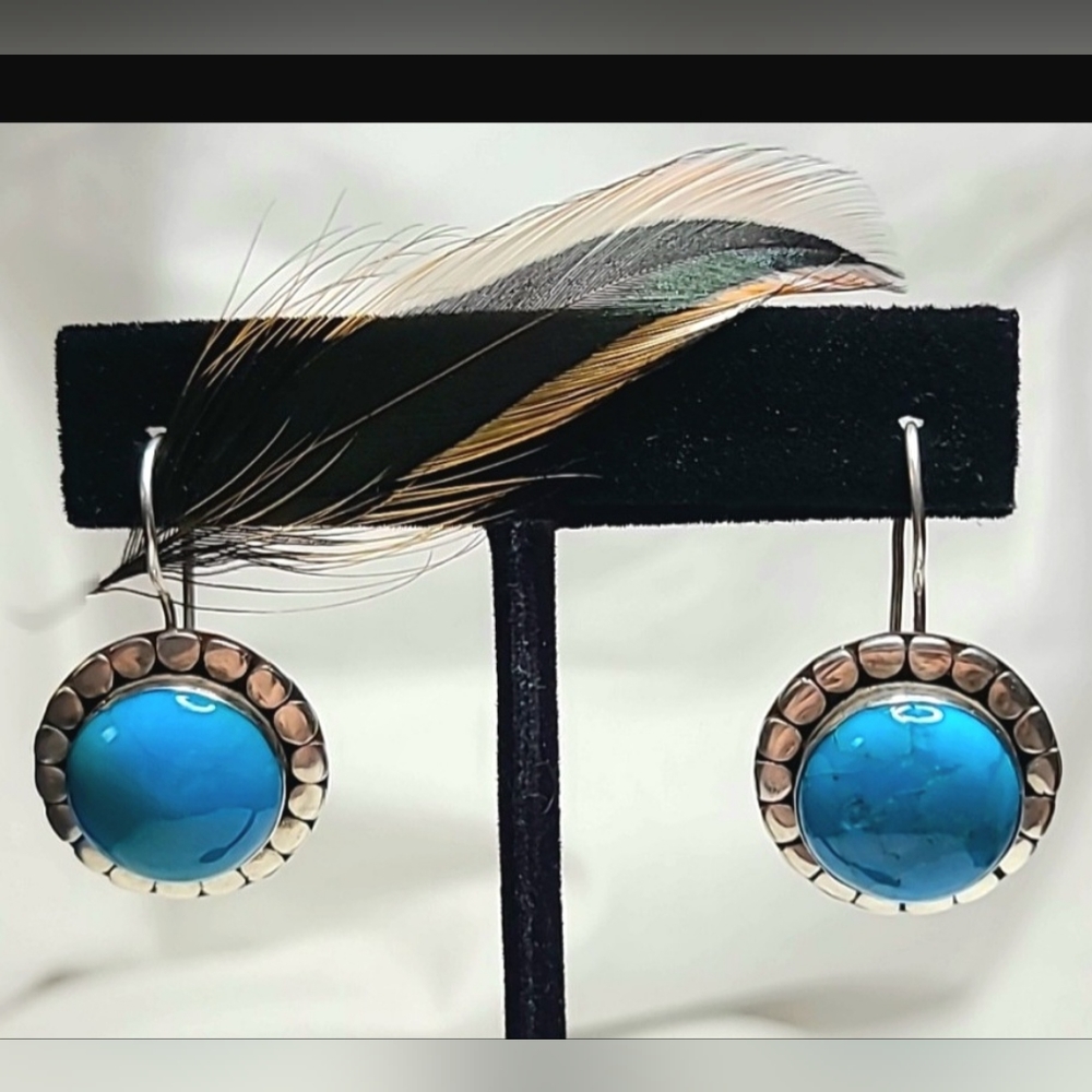EUC Native American 925 Sterling Silver Turquoise Drop Earrings Vintage Pierce